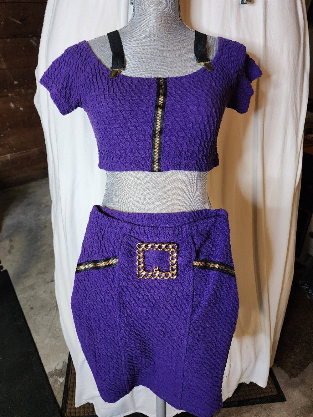 Kitty Purple Mini Skirt-Crop Top Set